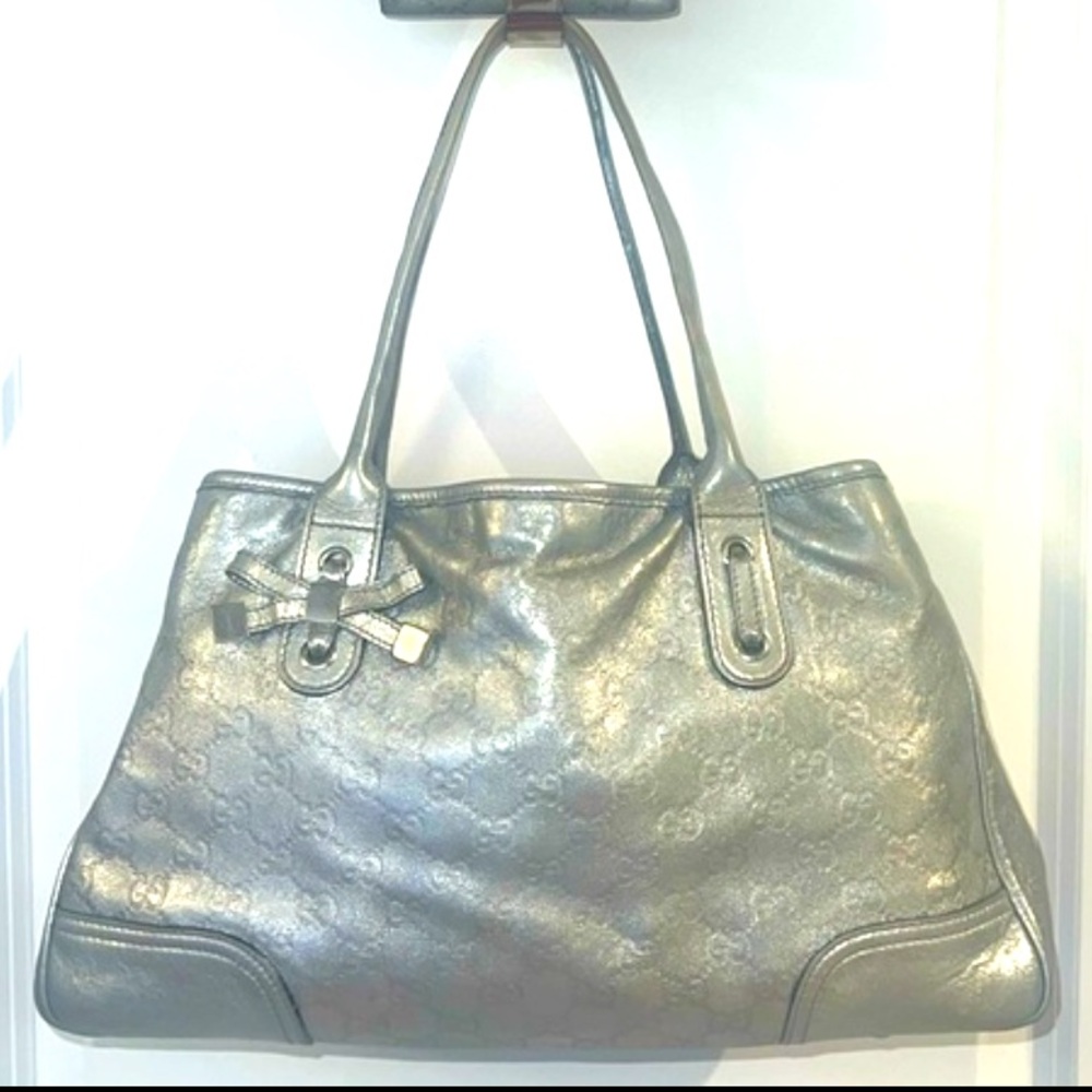 Authentic Gucci Purse Guccissima Leather Metallic Silver - Picture 1 of 13